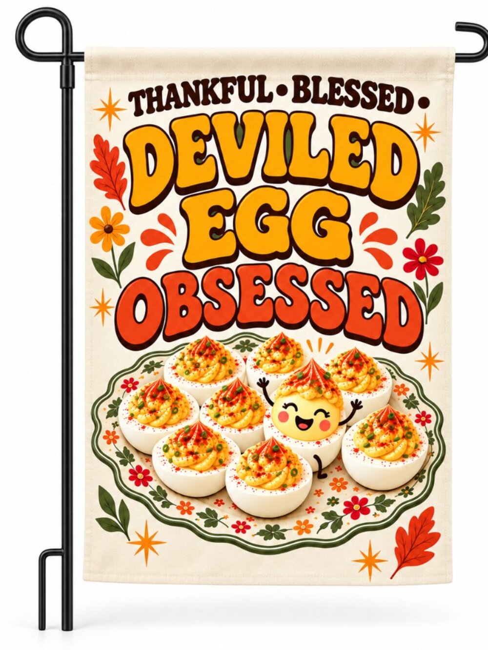 Deviled Egg Obsessed Thanksgiving Garden Flag 12x18 Double Sided Fall Yard Decor